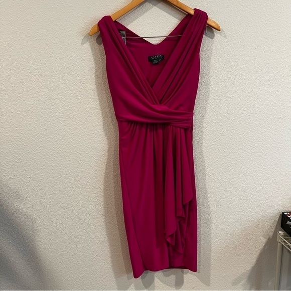 Lauren Ralph Lauren Barbie pink surplice front dress size 2p - Picture 1 of 9